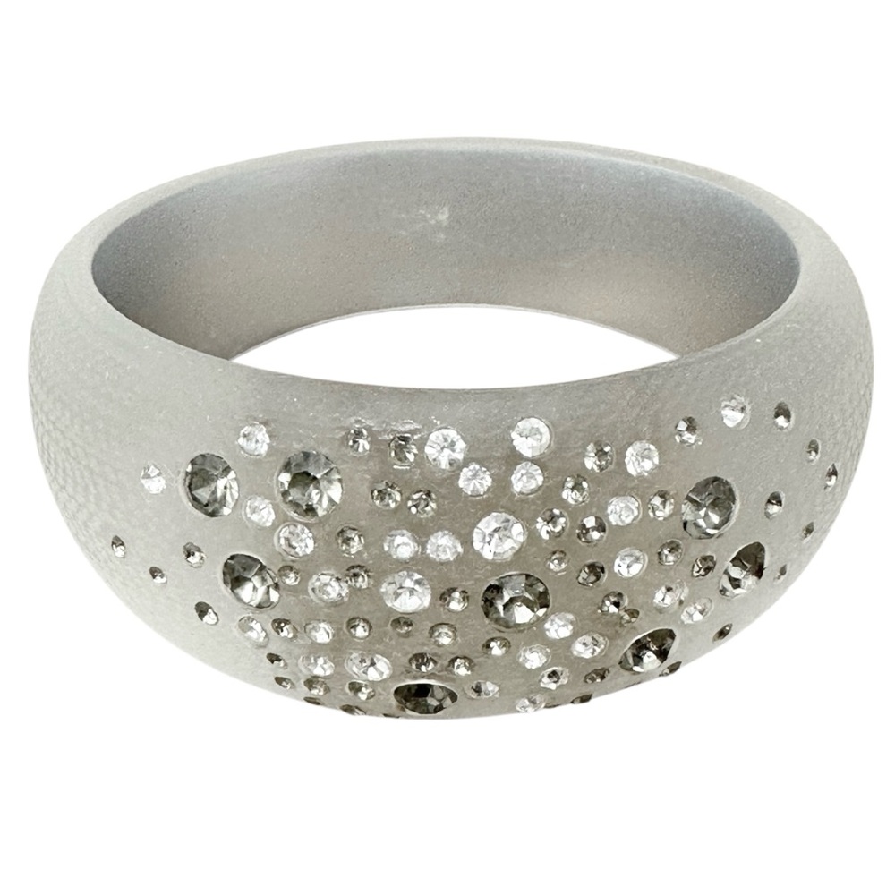 Grey Acrylic Rhinestone Thick Bangle Bracelet